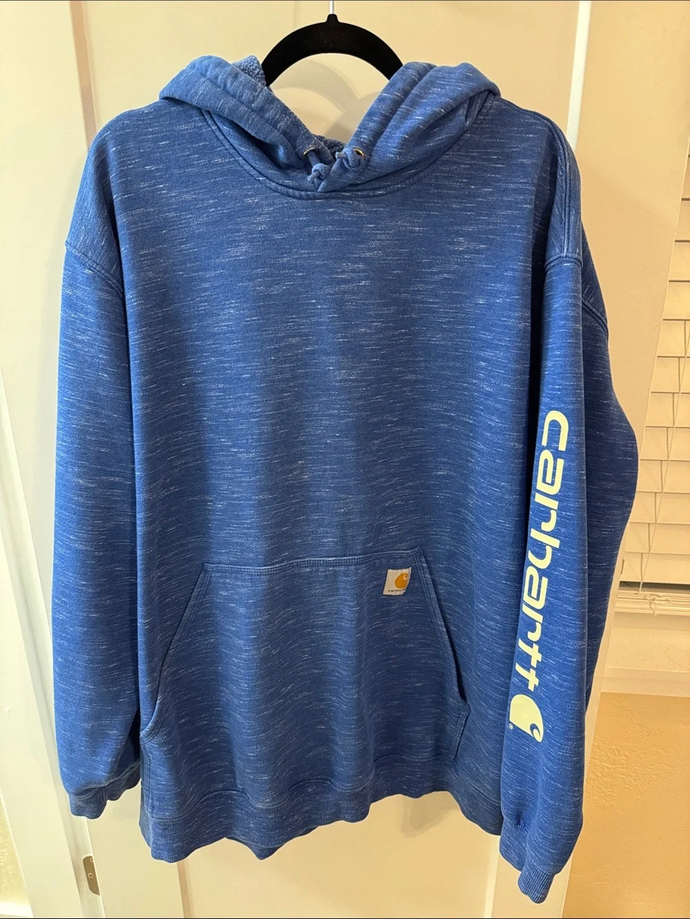 Carhartt Blue Heather Hooded Sweatshirt with Sleeve Logo Size 3XL Loose Fit - Picture 1 of 9